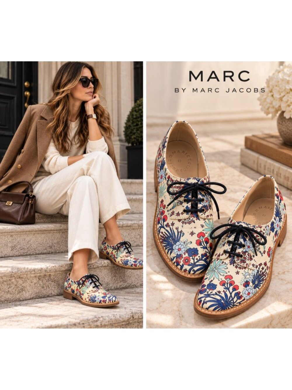Marc by Marc Jacobs Floral Print Leather Oxford Lace Up Shoes EU 37/6.5